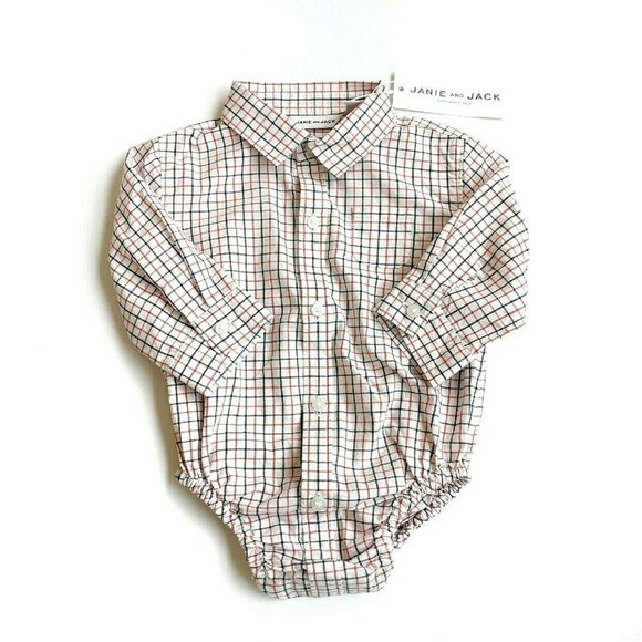 Janie & Jack 0-3 Months Button Up Shirt Bodysuit Fall Holiday Black Orange Plaid - Picture 1 of 6